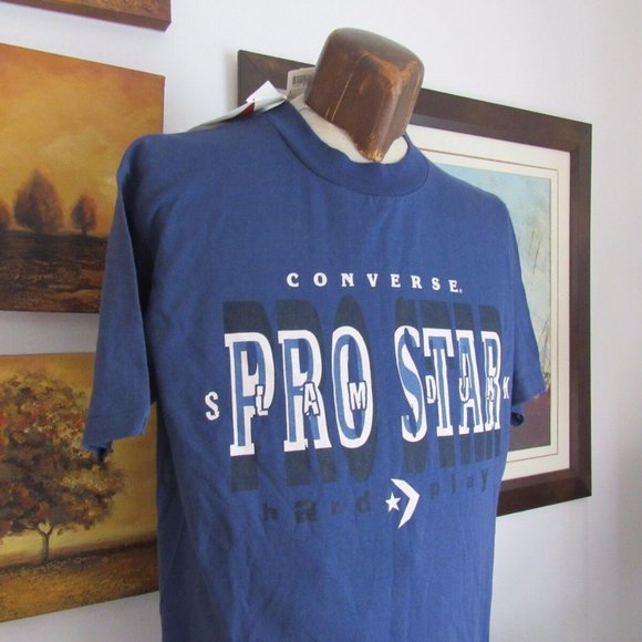 Vintage Converse T-Shirt Sz Large Pro Star Basketball Blue New Old Stock NWT NOS - Picture 4 of 12
